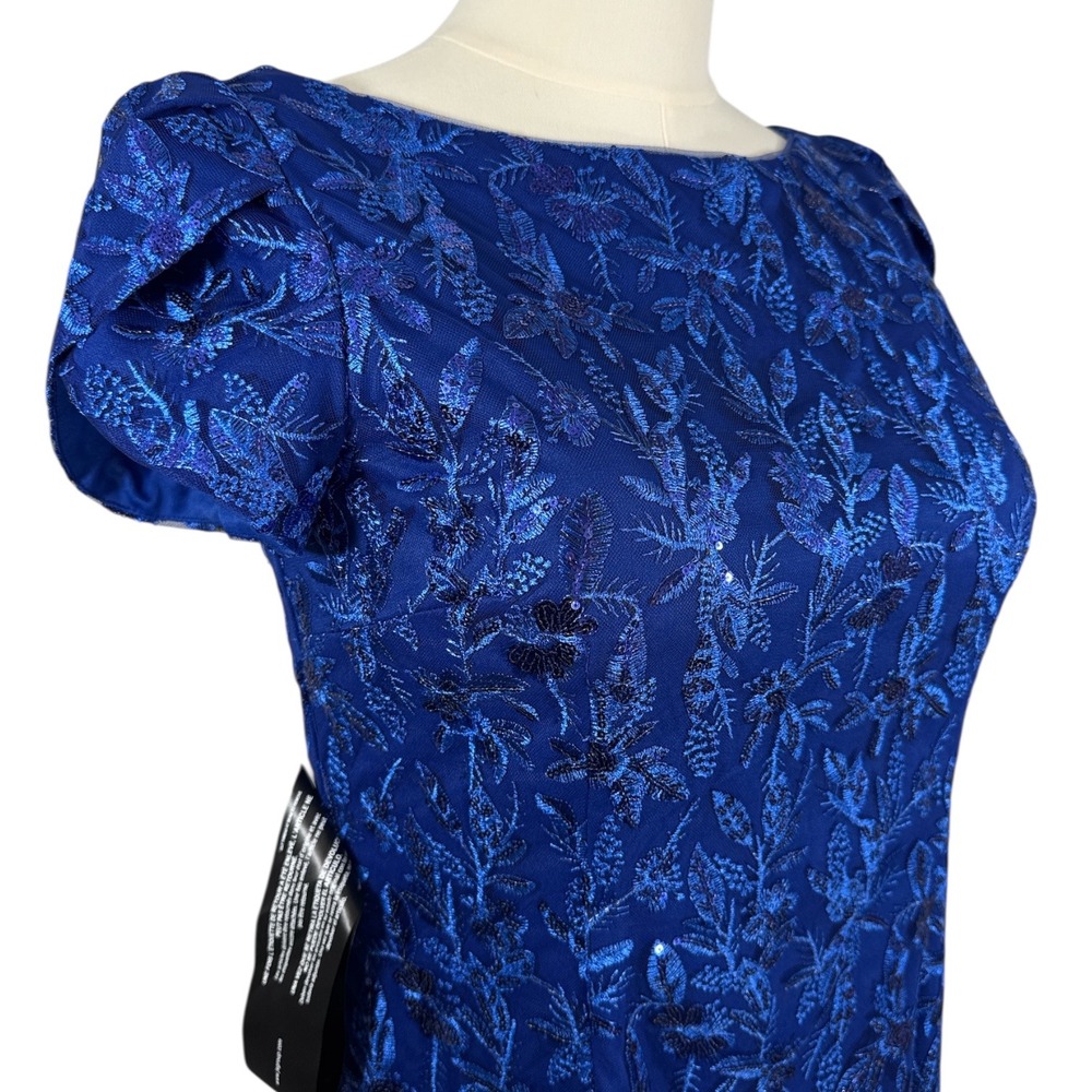 JS Collections Blue Sequin Embroidered Cap Sleeve Cocktail Dress 8618073 Size 14